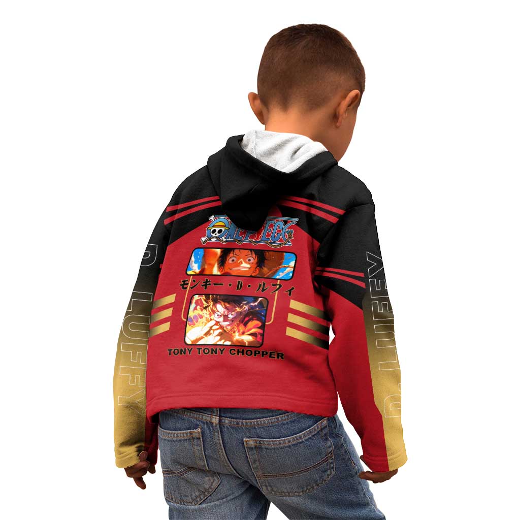 Luffy One Piece Kid Hoodie with Straw Hat and Gear 5 Action Pose Design - The Mazicc