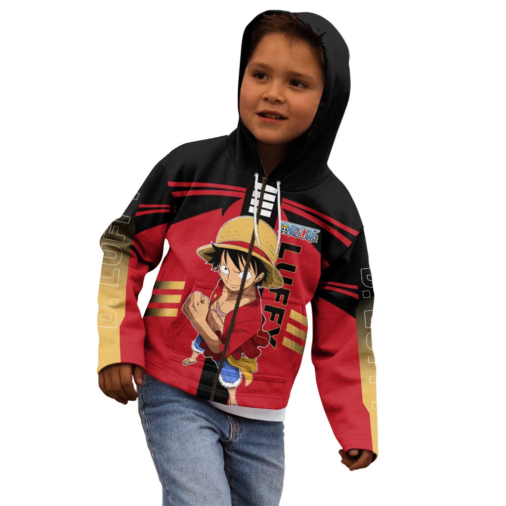 Luffy One Piece Kid Hoodie with Straw Hat and Gear 5 Action Pose Design - The Mazicc
