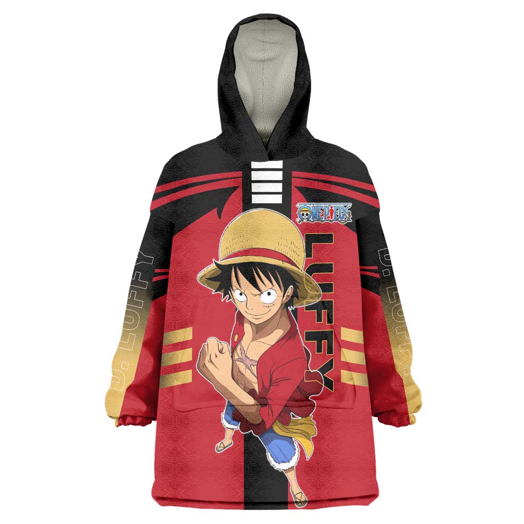 Luffy One Piece Wearable Blanket Hoodie with Straw Hat and Gear 5 Action Pose Design - The Mazicc