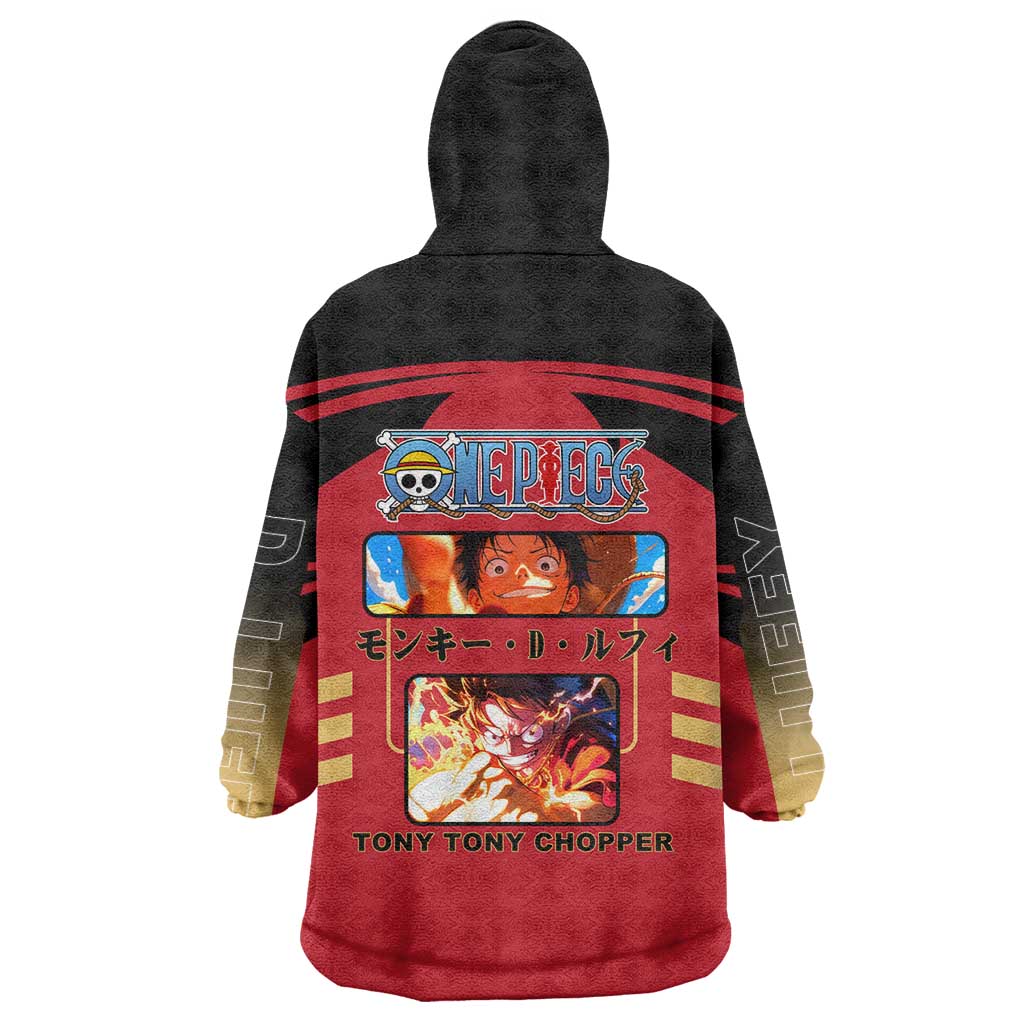 Luffy One Piece Wearable Blanket Hoodie with Straw Hat and Gear 5 Action Pose Design - The Mazicc