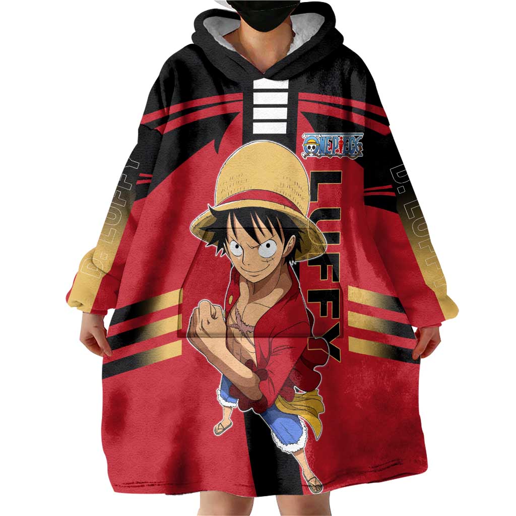 Luffy One Piece Wearable Blanket Hoodie with Straw Hat and Gear 5 Action Pose Design - The Mazicc