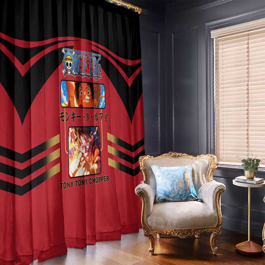 Luffy One Piece Window Curtain with Straw Hat and Gear 5 Action Pose Design - The Mazicc