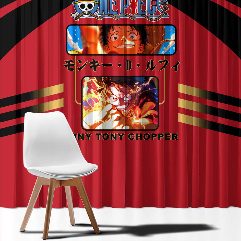 Luffy One Piece Window Curtain with Straw Hat and Gear 5 Action Pose Design - The Mazicc