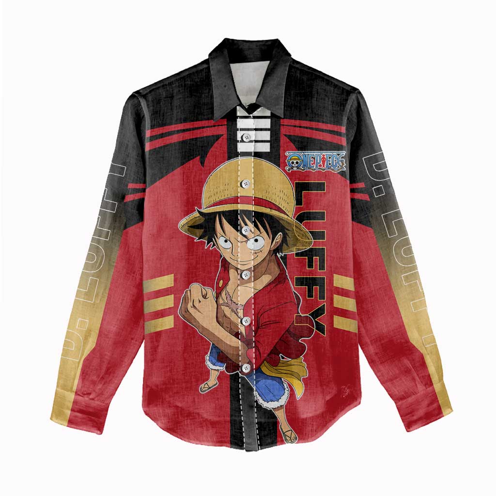 Luffy One Piece Women Casual Shirt with Straw Hat and Gear 5 Action Pose Design - The Mazicc