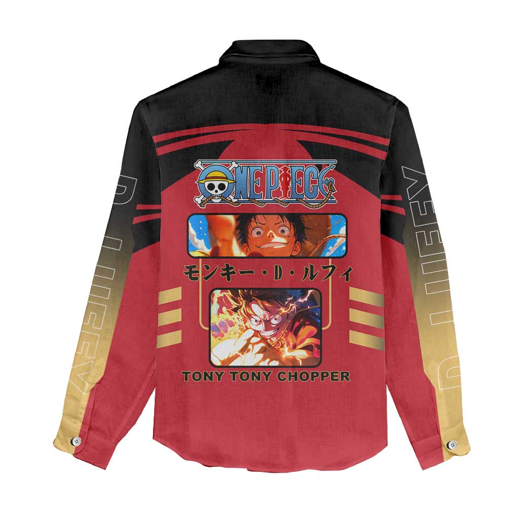 Luffy One Piece Women Casual Shirt with Straw Hat and Gear 5 Action Pose Design - The Mazicc