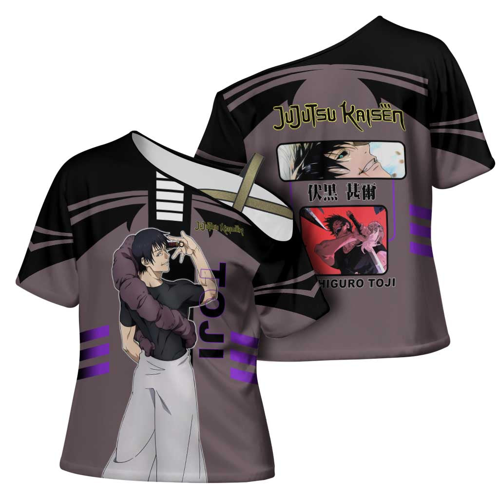 Toji Fushiguro from Jujutsu Kaisen Cross Shoulder Shirt with Cursed Energy and Combat Stance Design - The Mazicc