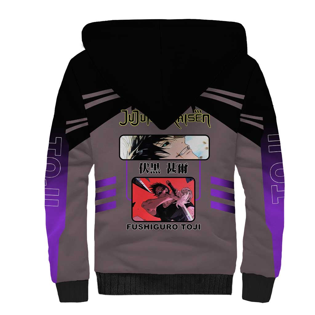 Toji Fushiguro from Jujutsu Kaisen Sherpa Hoodie with Cursed Energy and Combat Stance Design - The Mazicc