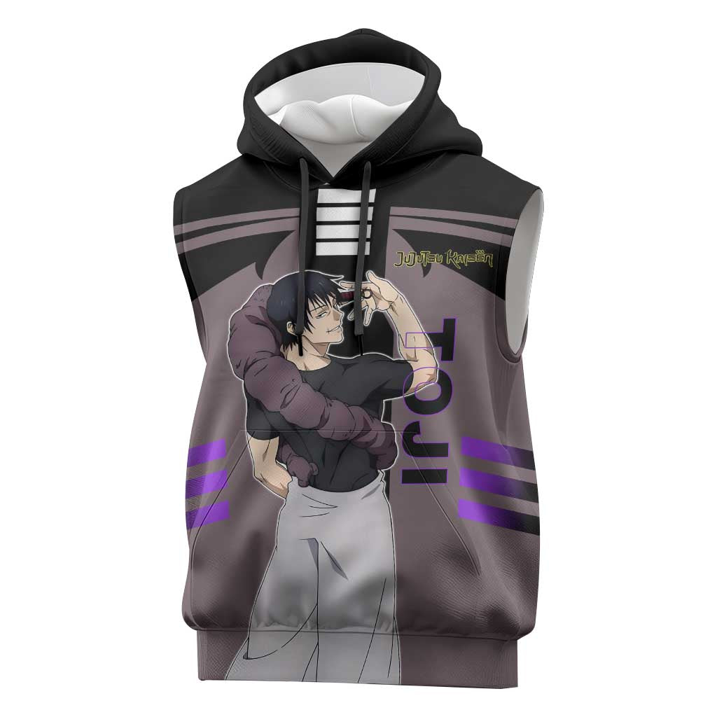 Toji Fushiguro from Jujutsu Kaisen Sleeveless Hoodie with Cursed Energy and Combat Stance Design - The Mazicc