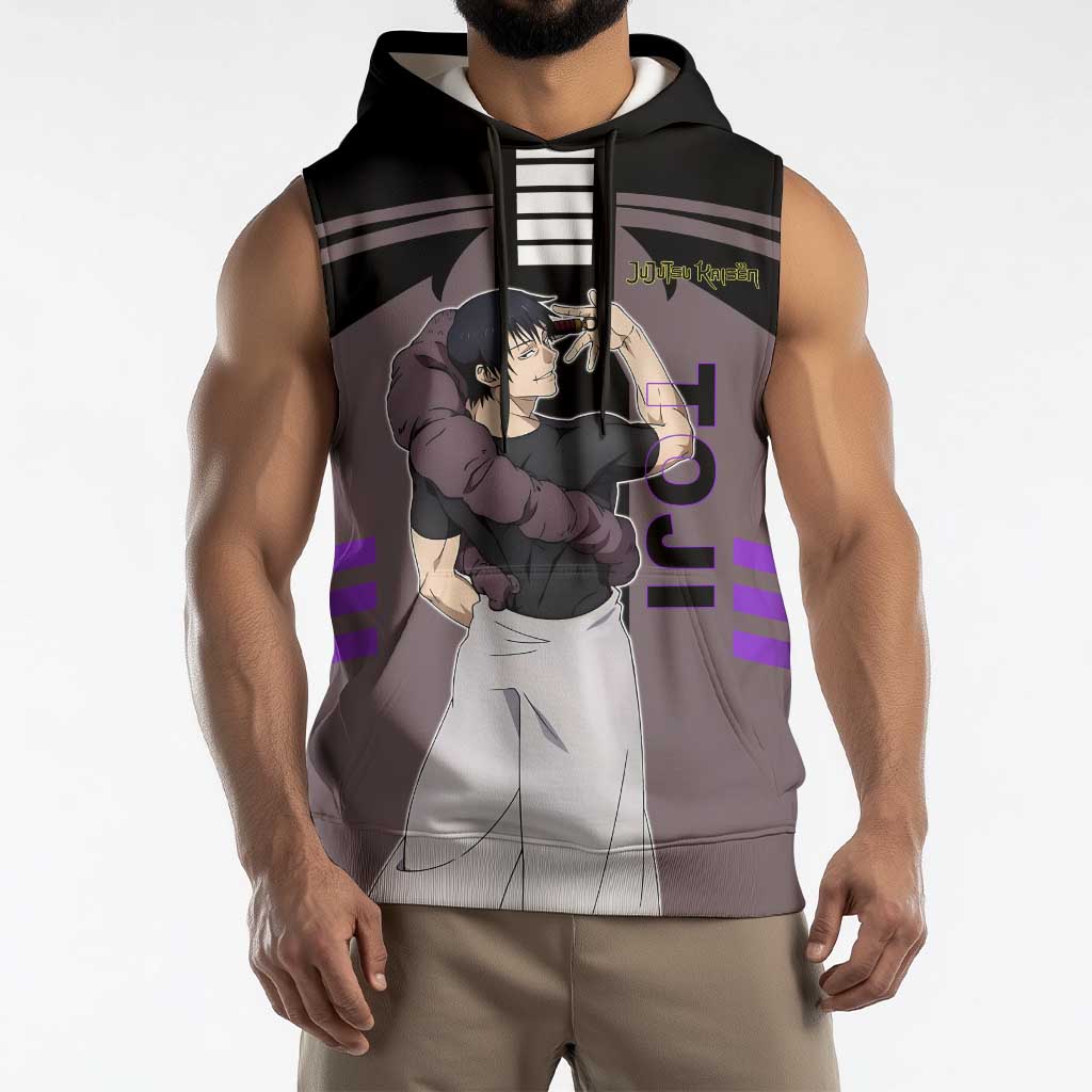 Toji Fushiguro from Jujutsu Kaisen Sleeveless Hoodie with Cursed Energy and Combat Stance Design - The Mazicc