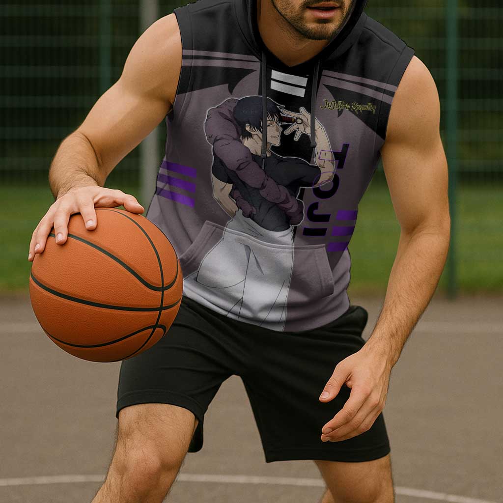Toji Fushiguro from Jujutsu Kaisen Sleeveless Hoodie with Cursed Energy and Combat Stance Design - The Mazicc