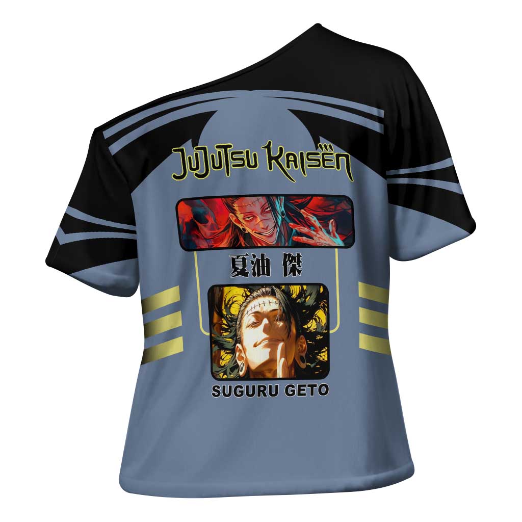 Suguru Geto from Jujutsu Kaisen Cross Shoulder Shirt with Cursed Spirit Powers and Dark Aura Design - The Mazicc