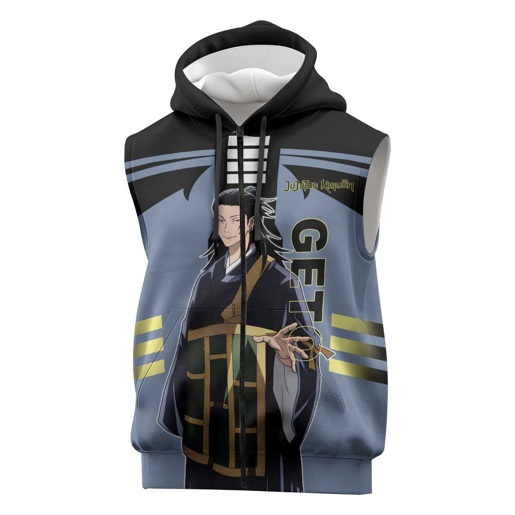 Suguru Geto from Jujutsu Kaisen Sleeveless Zip Hoodie with Cursed Spirit Powers and Dark Aura Design - The Mazicc
