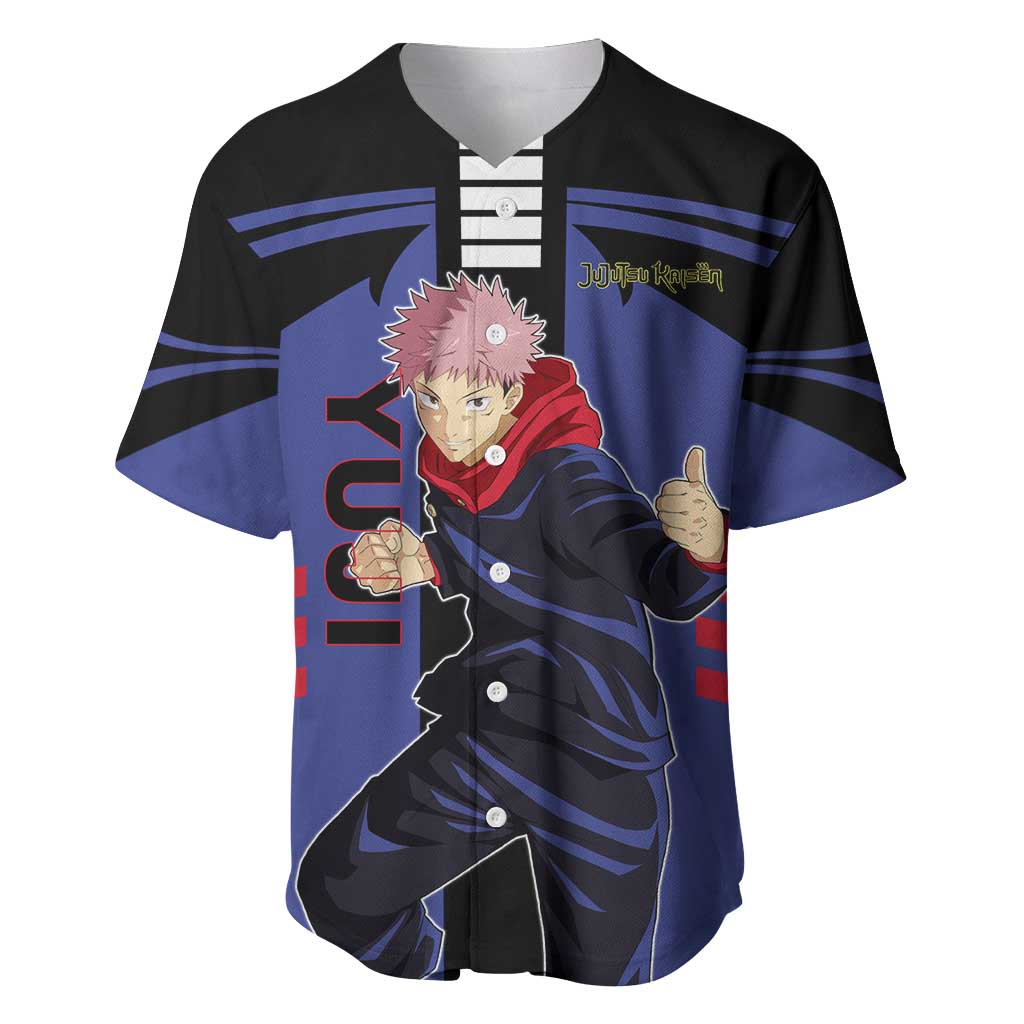 Yuji Itadori from Jujutsu Kaisen Baseball Jersey with Cursed Energy and Dynamic Fighting Pose Design - The Mazicc