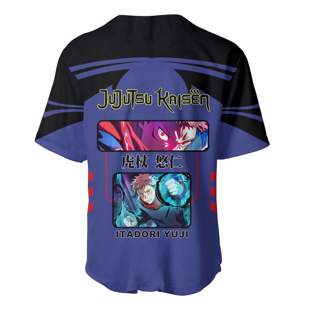 Yuji Itadori from Jujutsu Kaisen Baseball Jersey with Cursed Energy and Dynamic Fighting Pose Design - The Mazicc
