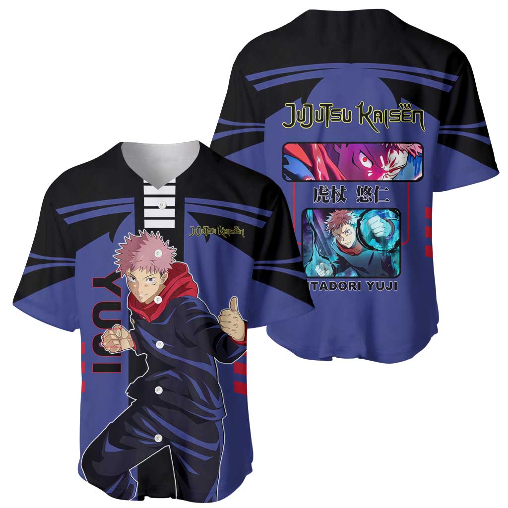 Yuji Itadori from Jujutsu Kaisen Baseball Jersey with Cursed Energy and Dynamic Fighting Pose Design - The Mazicc