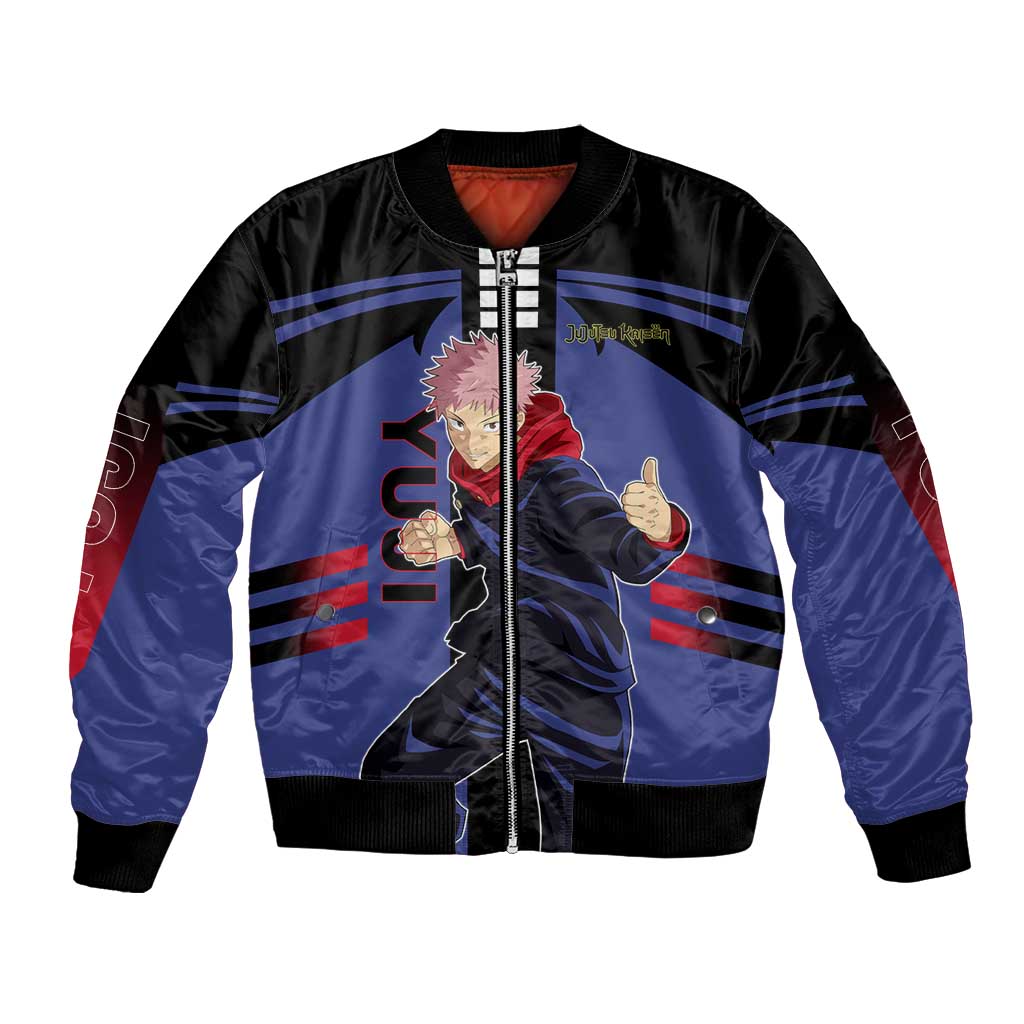 Yuji Itadori from Jujutsu Kaisen Bomber Jacket with Cursed Energy and Dynamic Fighting Pose Design - The Mazicc