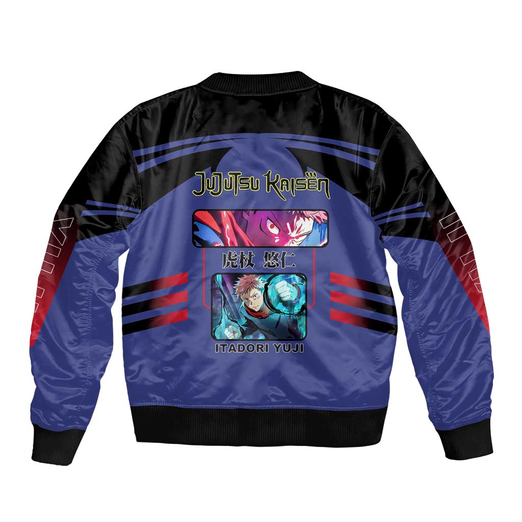 Yuji Itadori from Jujutsu Kaisen Bomber Jacket with Cursed Energy and Dynamic Fighting Pose Design - The Mazicc