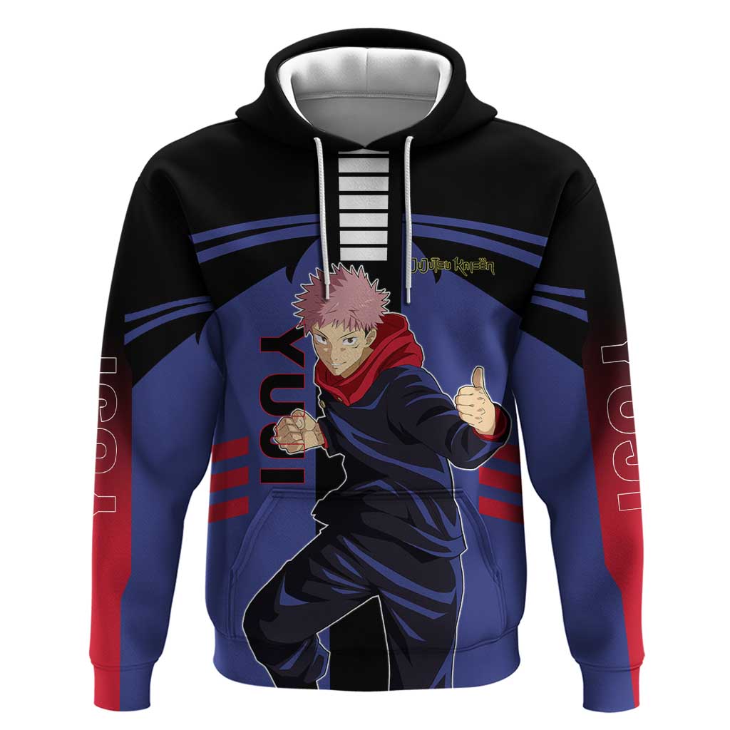 Yuji Itadori from Jujutsu Kaisen Hoodie with Cursed Energy and Dynamic Fighting Pose Design - The Mazicc