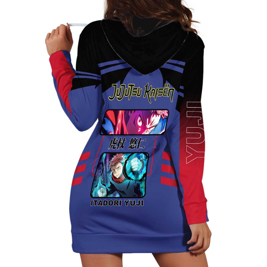 Yuji Itadori from Jujutsu Kaisen Hoodie Dress with Cursed Energy and Dynamic Fighting Pose Design - The Mazicc