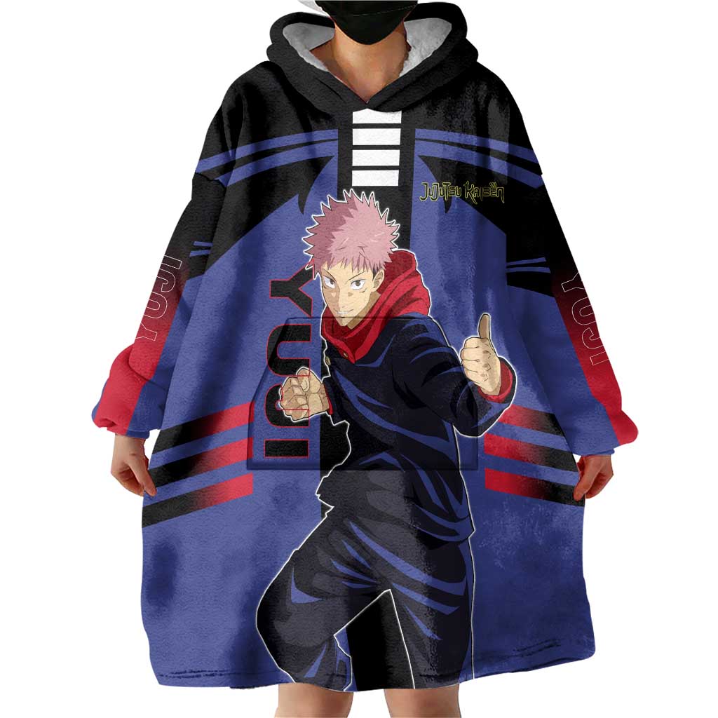 Yuji Itadori from Jujutsu Kaisen Wearable Blanket Hoodie with Cursed Energy and Dynamic Fighting Pose Design - The Mazicc