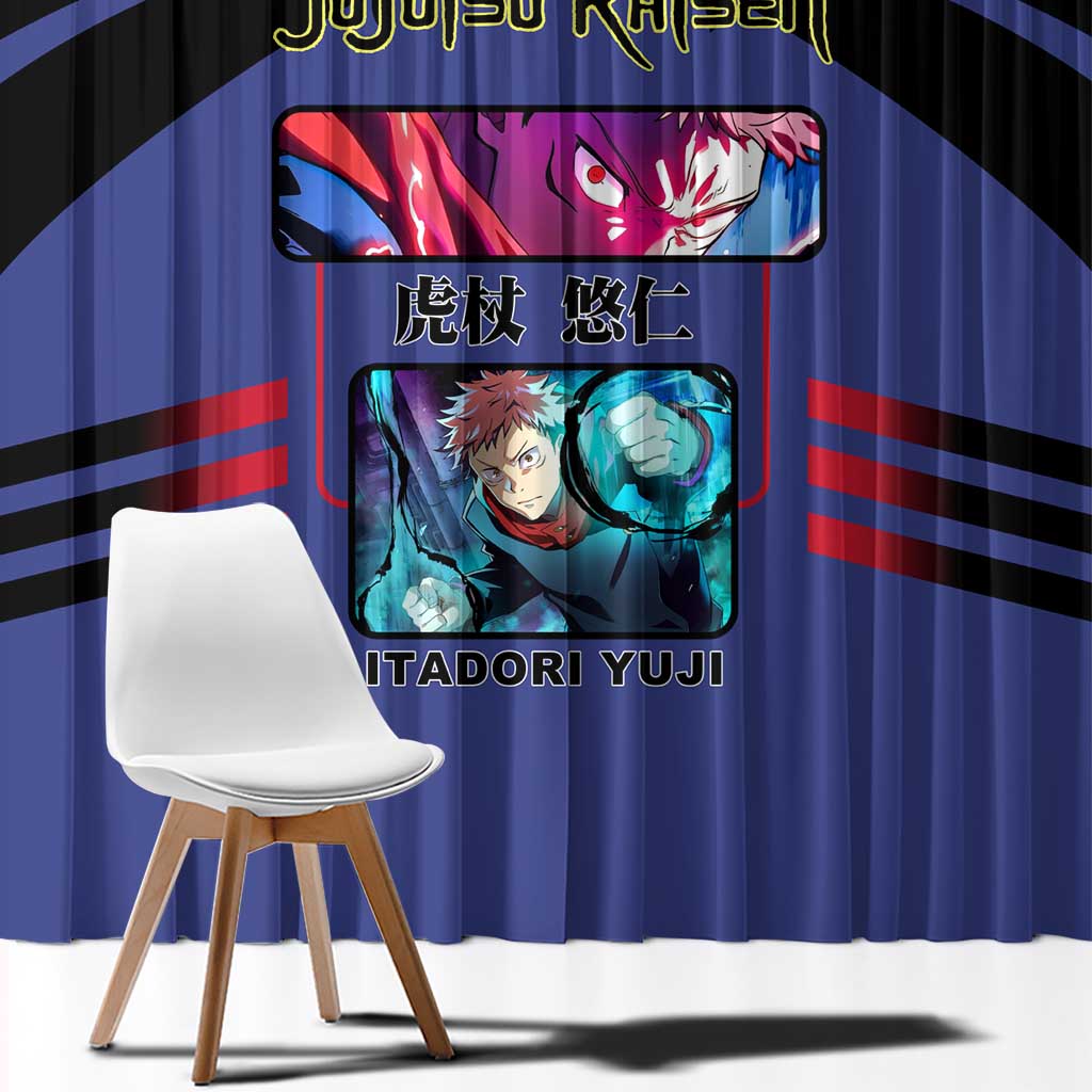 Yuji Itadori from Jujutsu Kaisen Window Curtain with Cursed Energy and Dynamic Fighting Pose Design - The Mazicc