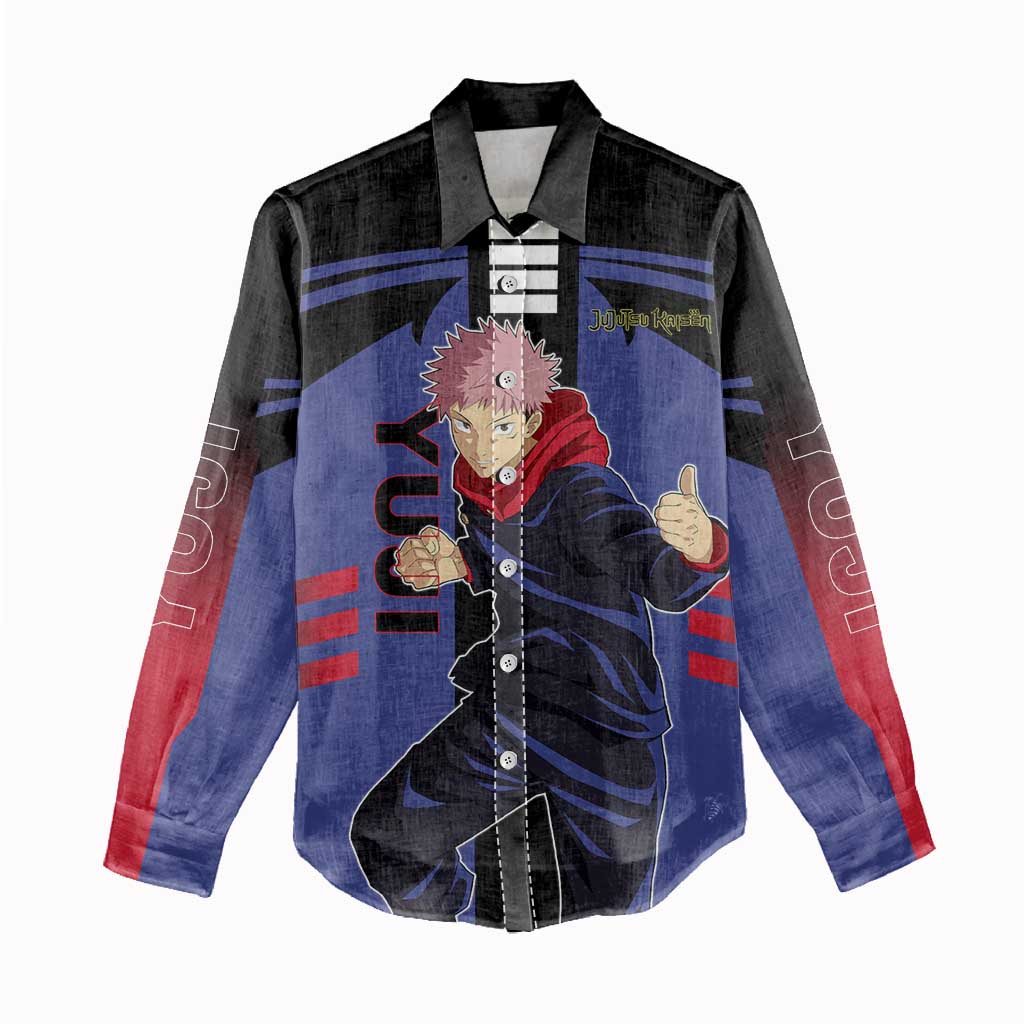 Yuji Itadori from Jujutsu Kaisen Women Casual Shirt with Cursed Energy and Dynamic Fighting Pose Design - The Mazicc