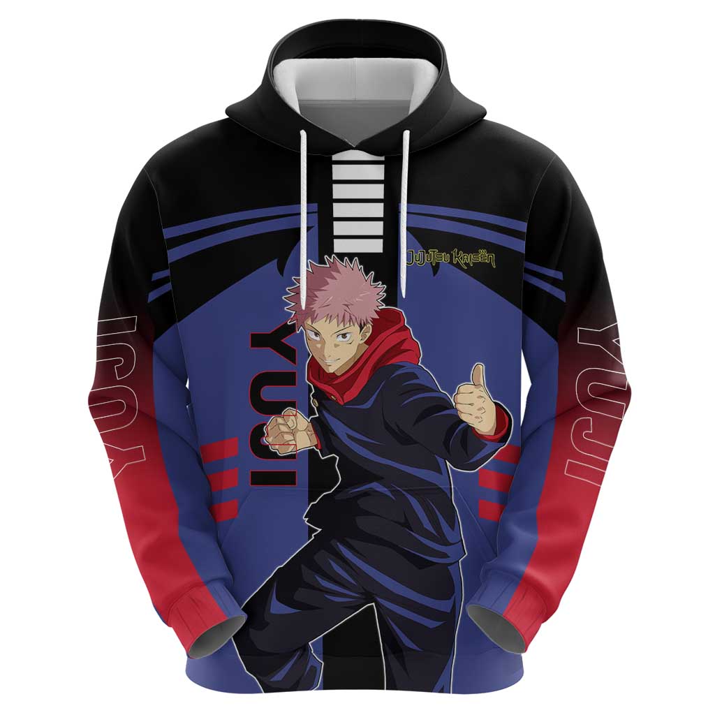 Yuji Itadori from Jujutsu Kaisen Zip Hoodie with Cursed Energy and Dynamic Fighting Pose Design - The Mazicc
