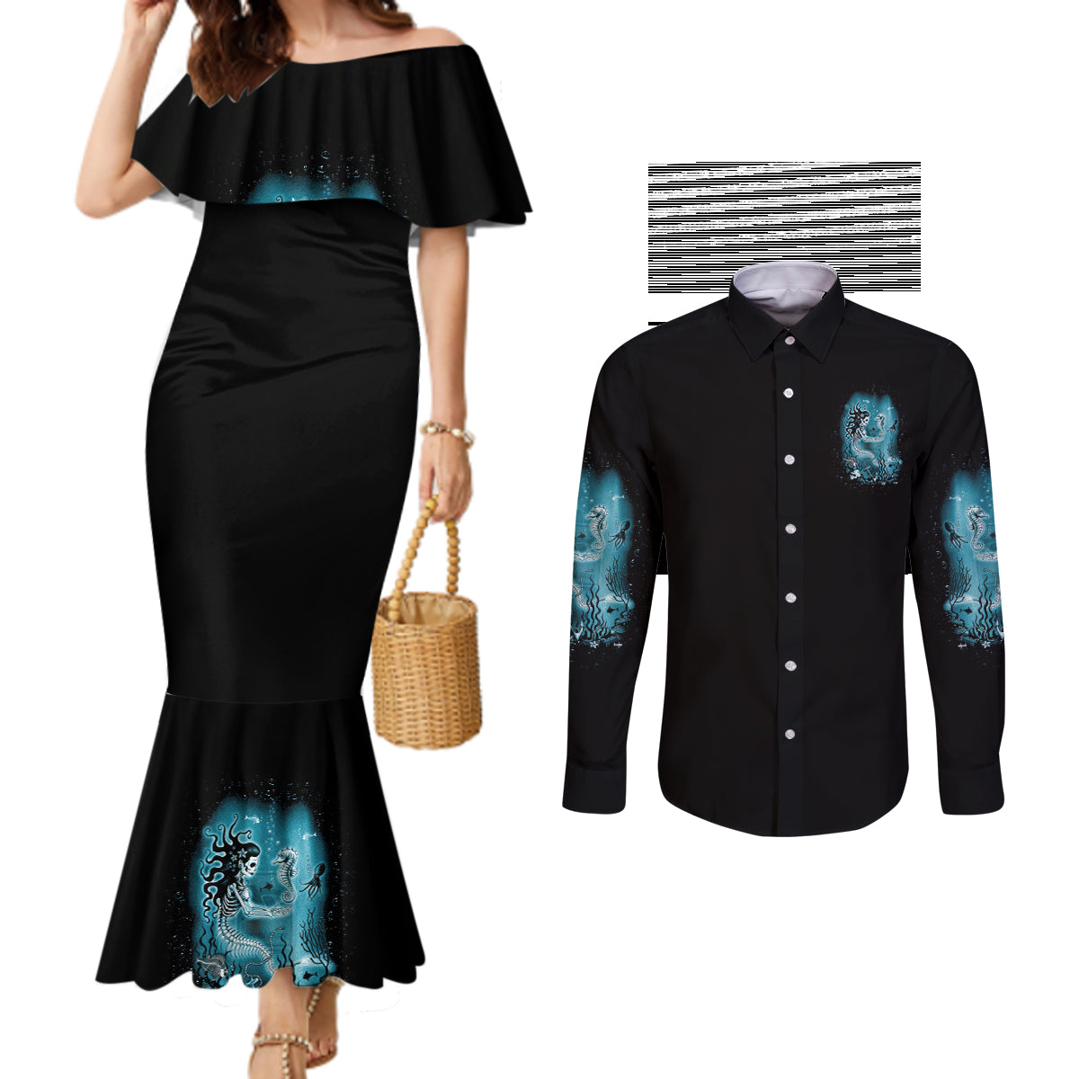 my-demons-tried-to-drown-me-mermaid-couples-matching-mermaid-dress-and-long-sleeve-button-shirt
