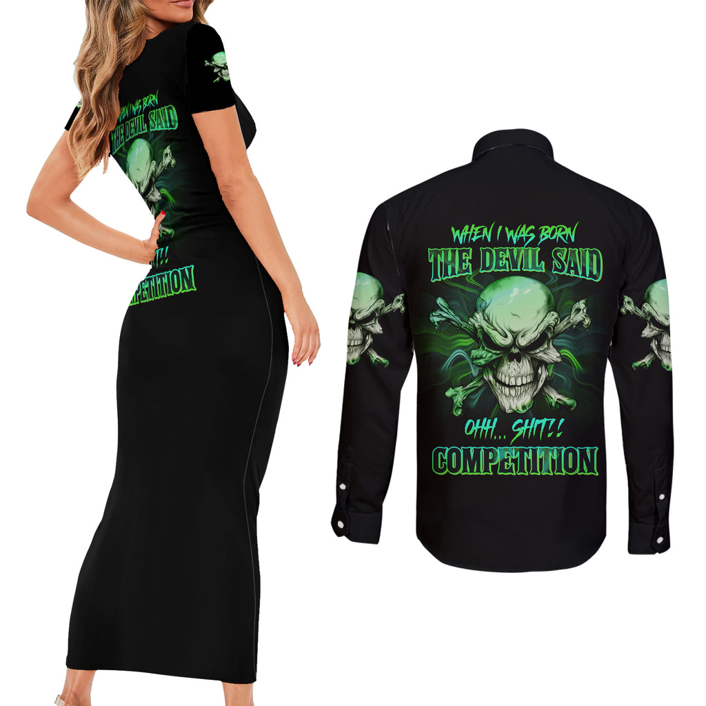 when-i-was-born-mad-skull-couples-matching-short-sleeve-bodycon-dress-and-long-sleeve-button-shirt