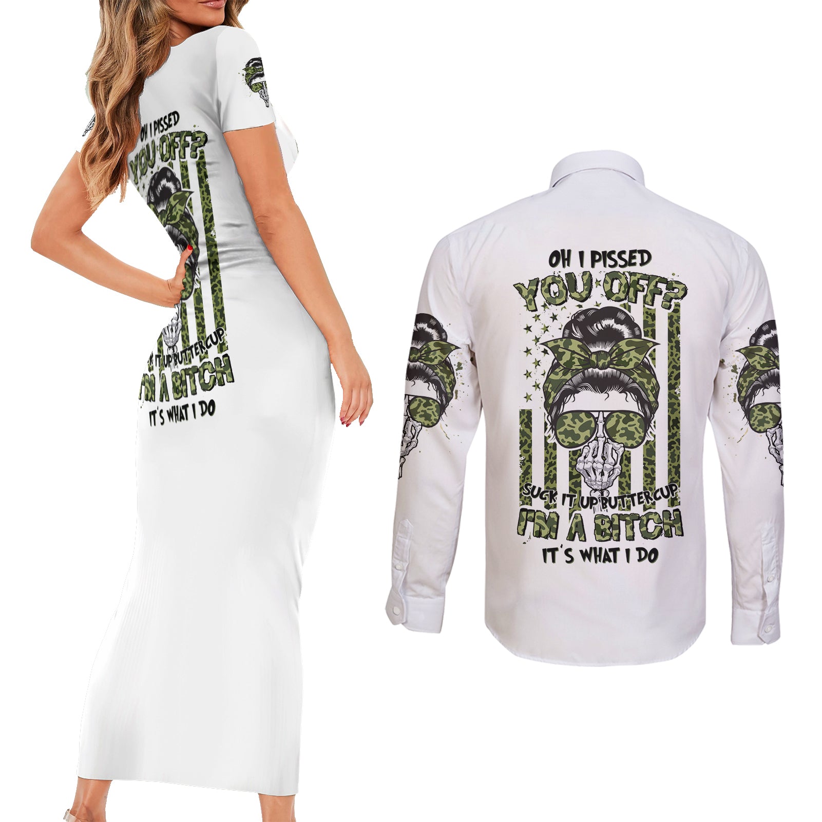 oh-i-pissed-you-off-messy-bun-couples-matching-short-sleeve-bodycon-dress-and-long-sleeve-button-shirt