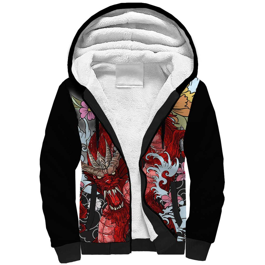 Red Dragon Sherpa Hoodie Japan Art Style