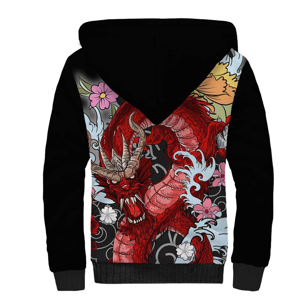 Red Dragon Sherpa Hoodie Japan Art Style