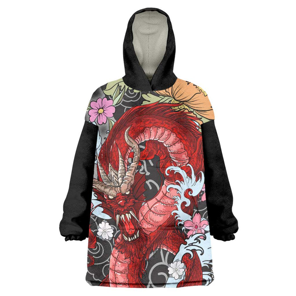 Red Dragon Wearable Blanket Hoodie Japan Art Style