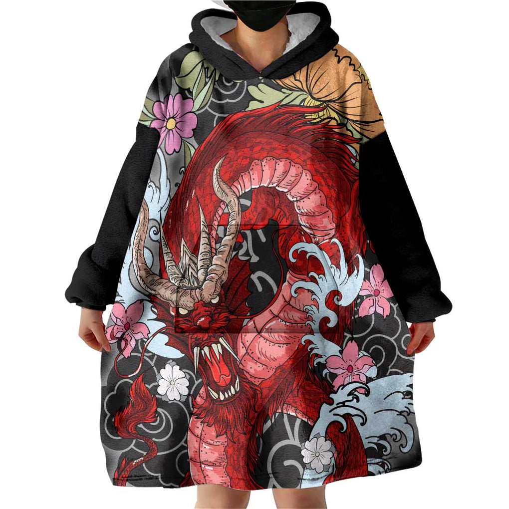 Red Dragon Wearable Blanket Hoodie Japan Art Style