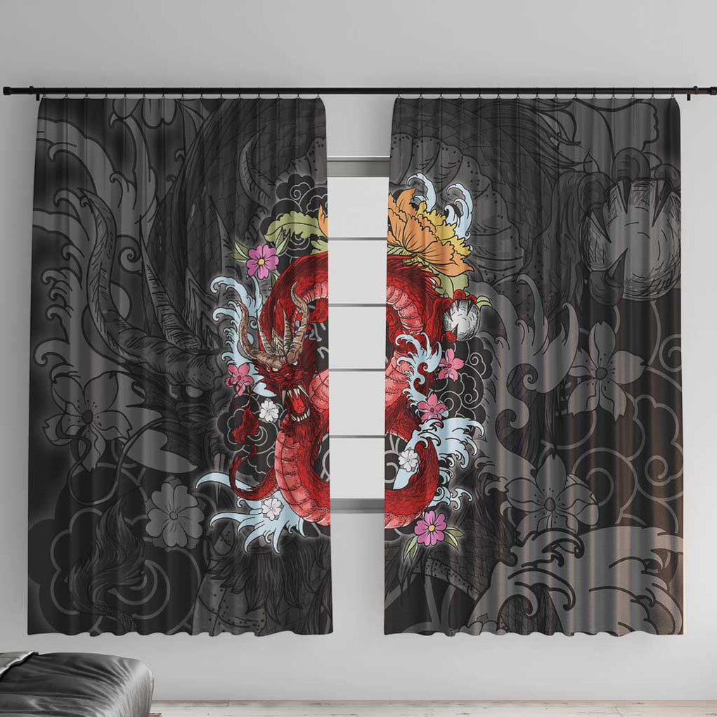 Red Dragon Window Curtain Japan Art Style