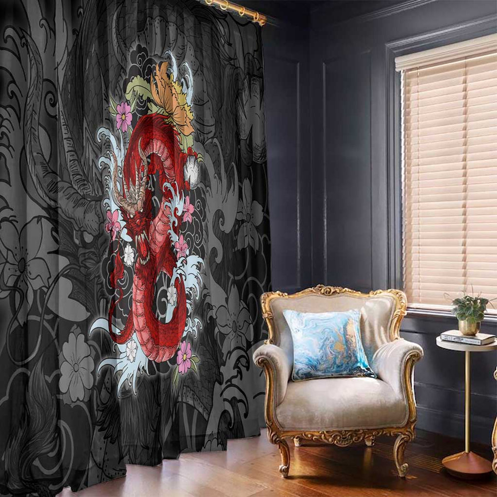 Red Dragon Window Curtain Japan Art Style