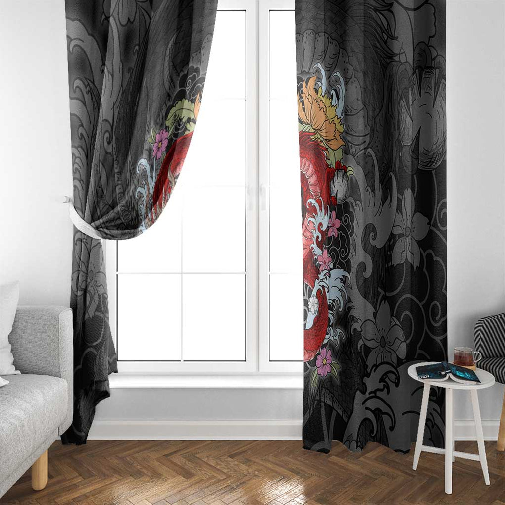 Red Dragon Window Curtain Japan Art Style