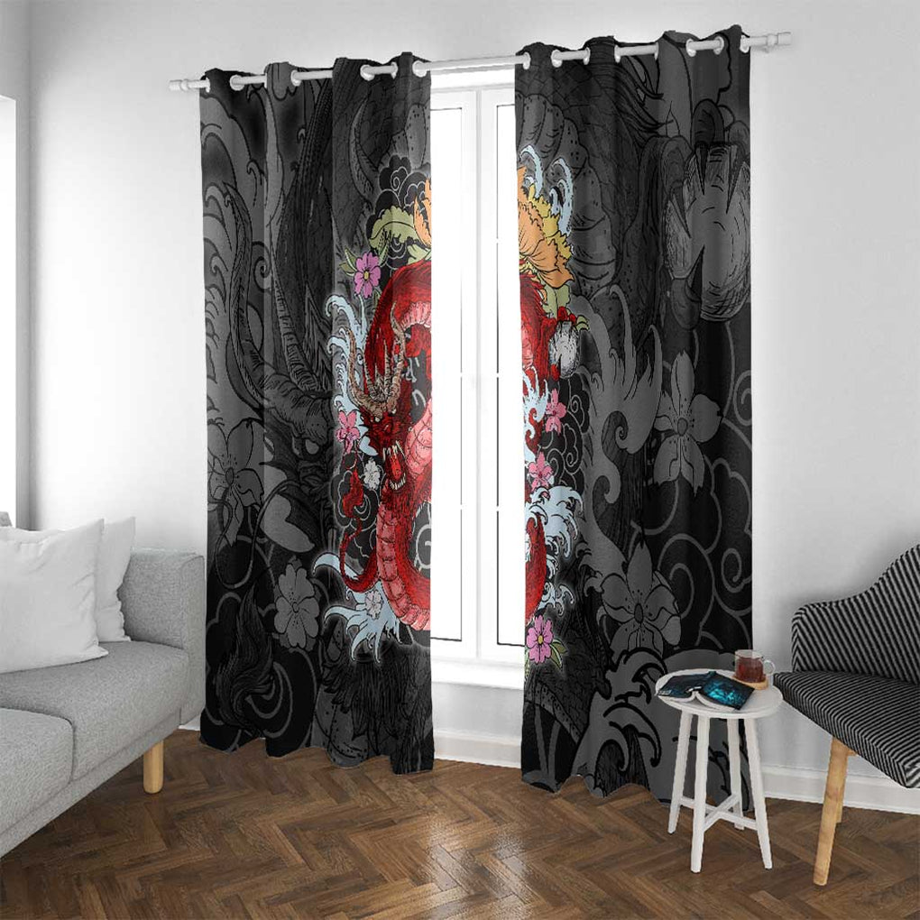 Red Dragon Window Curtain Japan Art Style