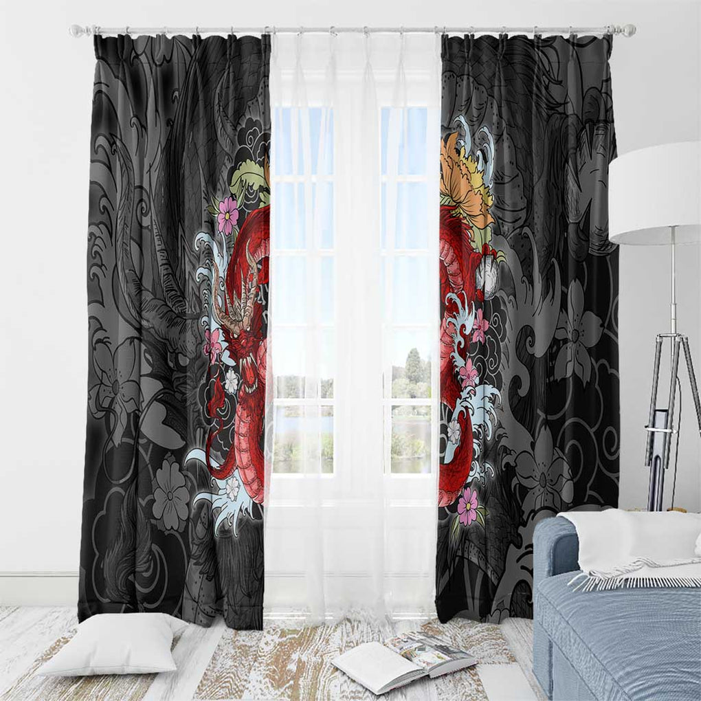 Red Dragon Window Curtain Japan Art Style
