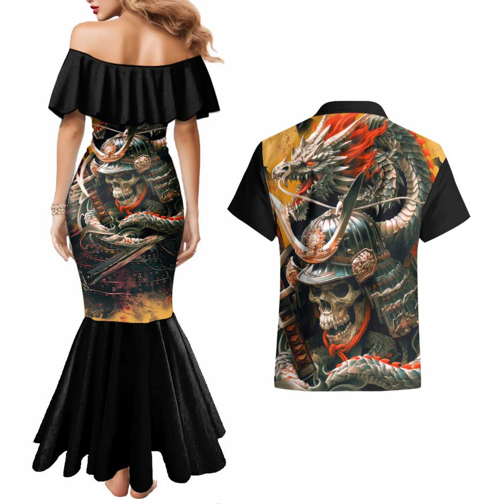 Samurai Yakuza Couples Matching Mermaid Dress and Hawaiian Shirt Japan Art Style