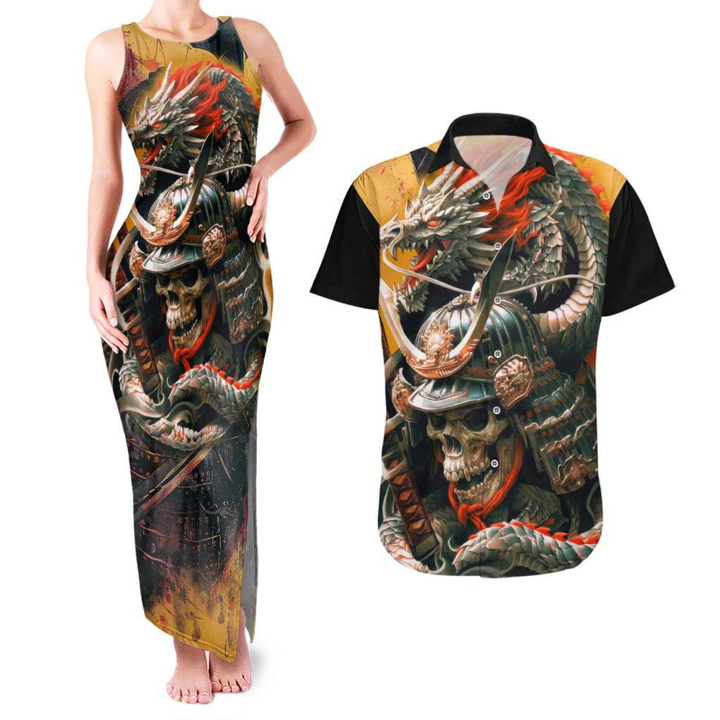 Samurai Yakuza Couples Matching Tank Maxi Dress and Hawaiian Shirt Japan Art Style
