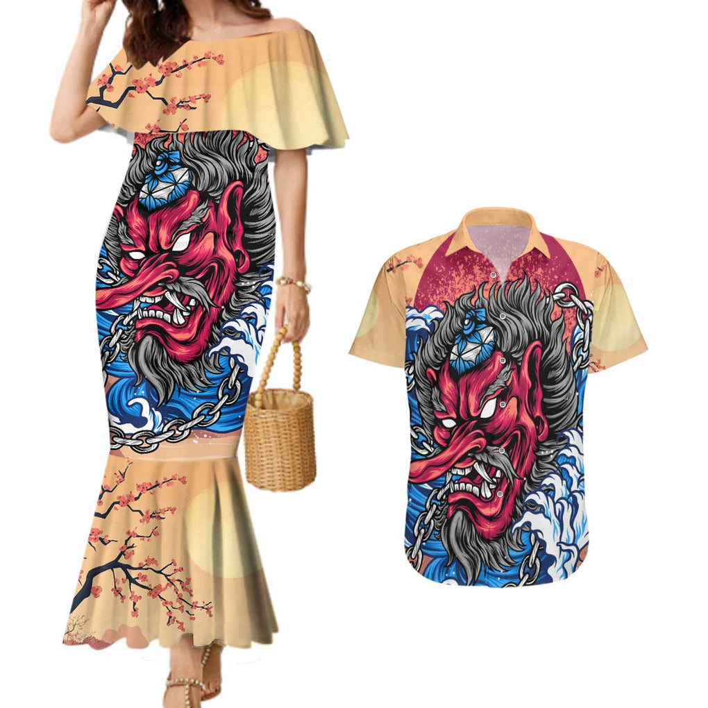 Tengu Couples Matching Mermaid Dress and Hawaiian Shirt Japan Art Style