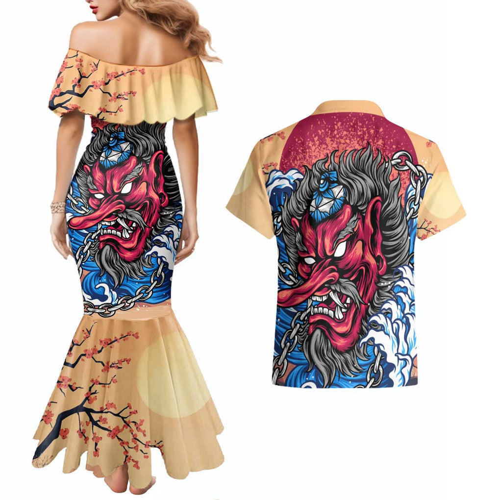 Tengu Couples Matching Mermaid Dress and Hawaiian Shirt Japan Art Style