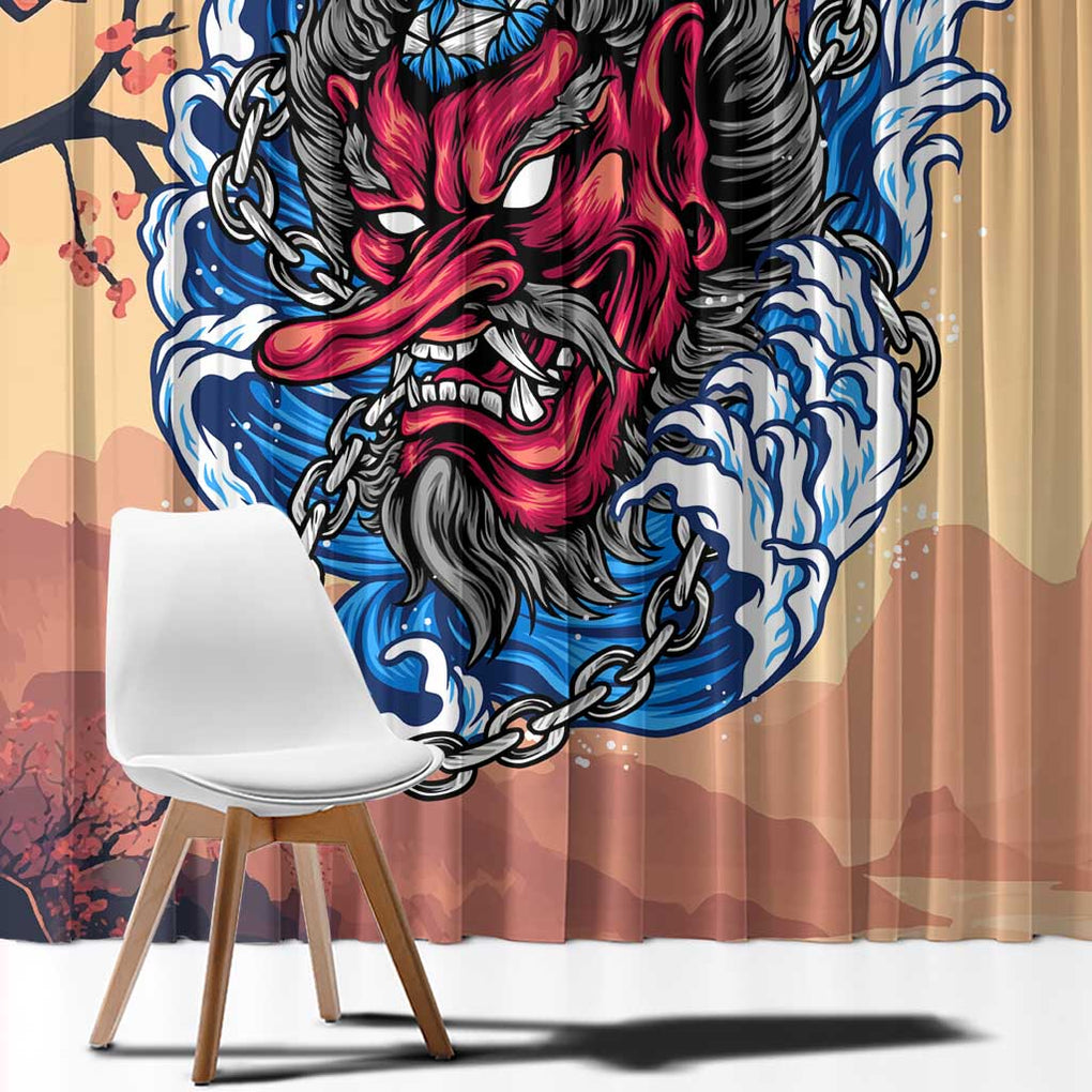 Tengu Window Curtain Japan Art Style