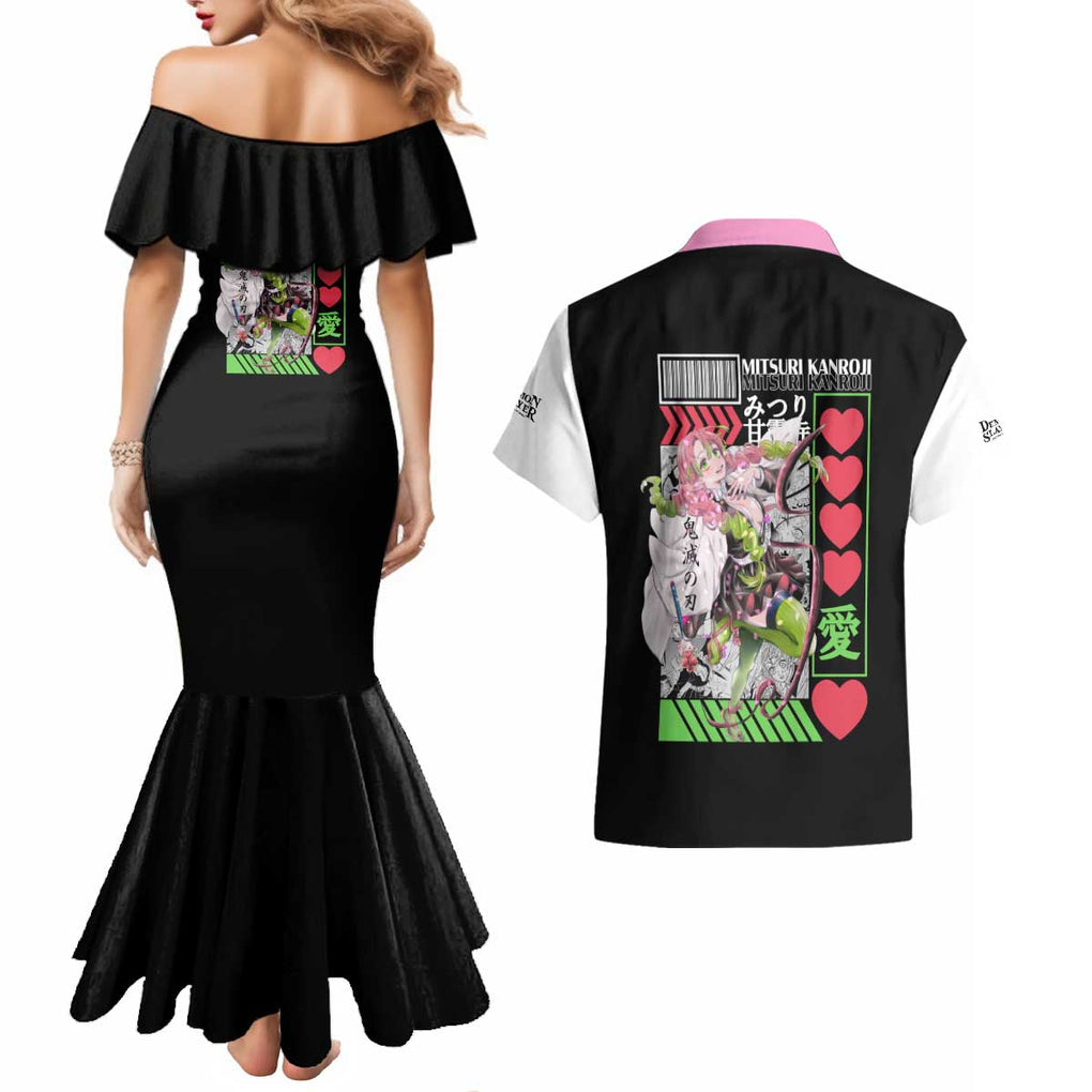 Mitsuri Kanroji - Kimesu No Yaiba Couples Matching Mermaid Dress and Hawaiian Shirt Anime Style