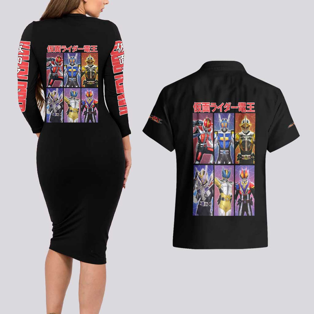 Kamen Rider Den-O Couples Matching Long Sleeve Bodycon Dress and Hawaiian Shirt Anime Style