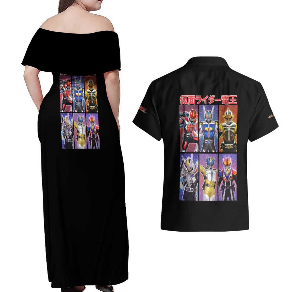 Kamen Rider Den-O Couples Matching Off Shoulder Maxi Dress and Hawaiian Shirt Anime Style