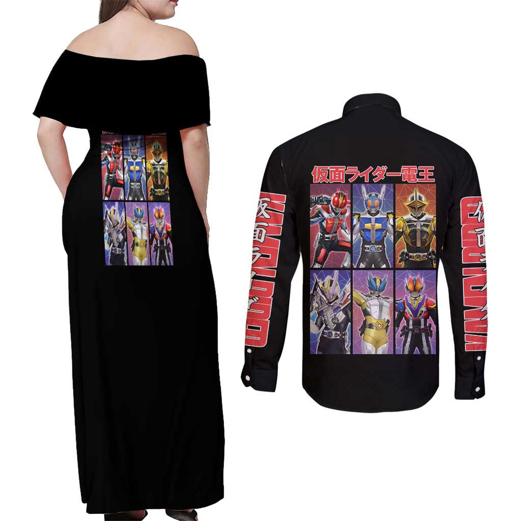 Kamen Rider Den-O Couples Matching Off Shoulder Maxi Dress and Long Sleeve Button Shirt Anime Style