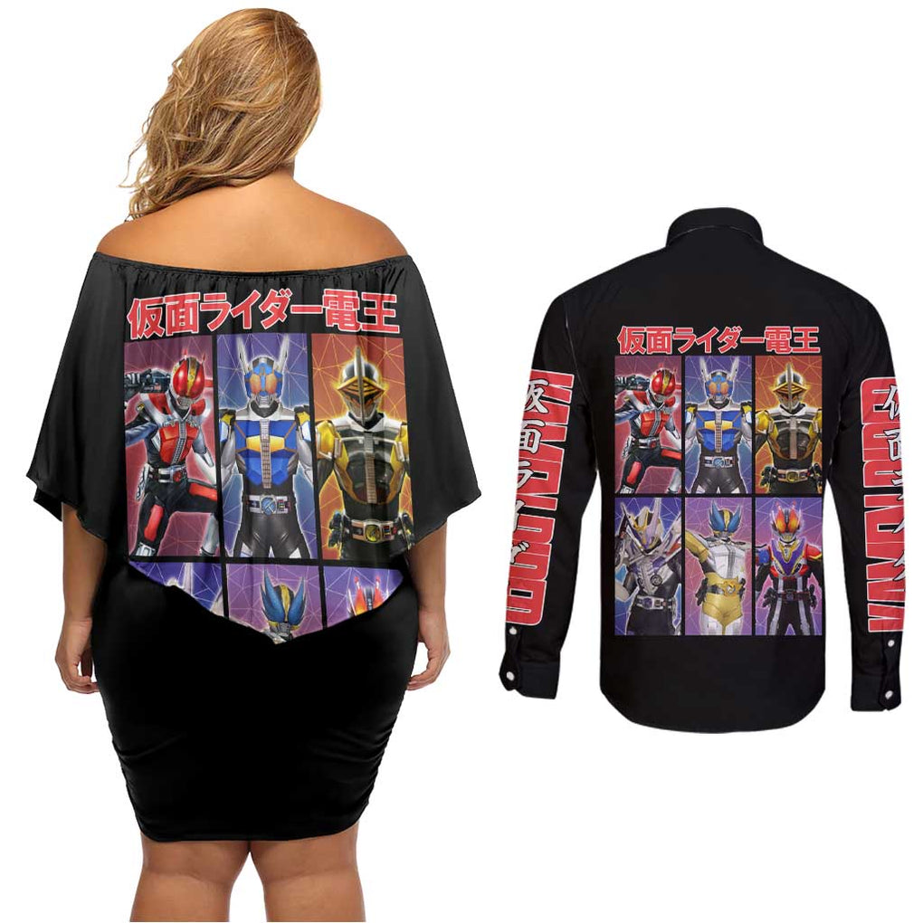 Kamen Rider Den-O Couples Matching Off Shoulder Short Dress and Long Sleeve Button Shirt Anime Style