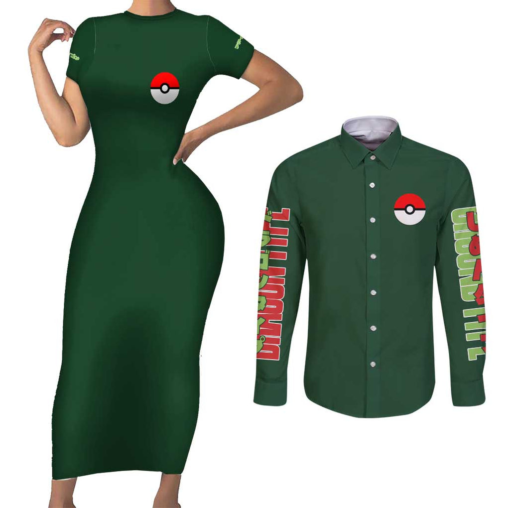 Flygon - Poke Couples Matching Short Sleeve Bodycon Dress and Long Sleeve Button Shirt Anime Style